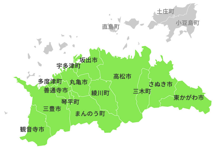 庭.proの香川県剪定・伐採・抜根の対応エリアの地図